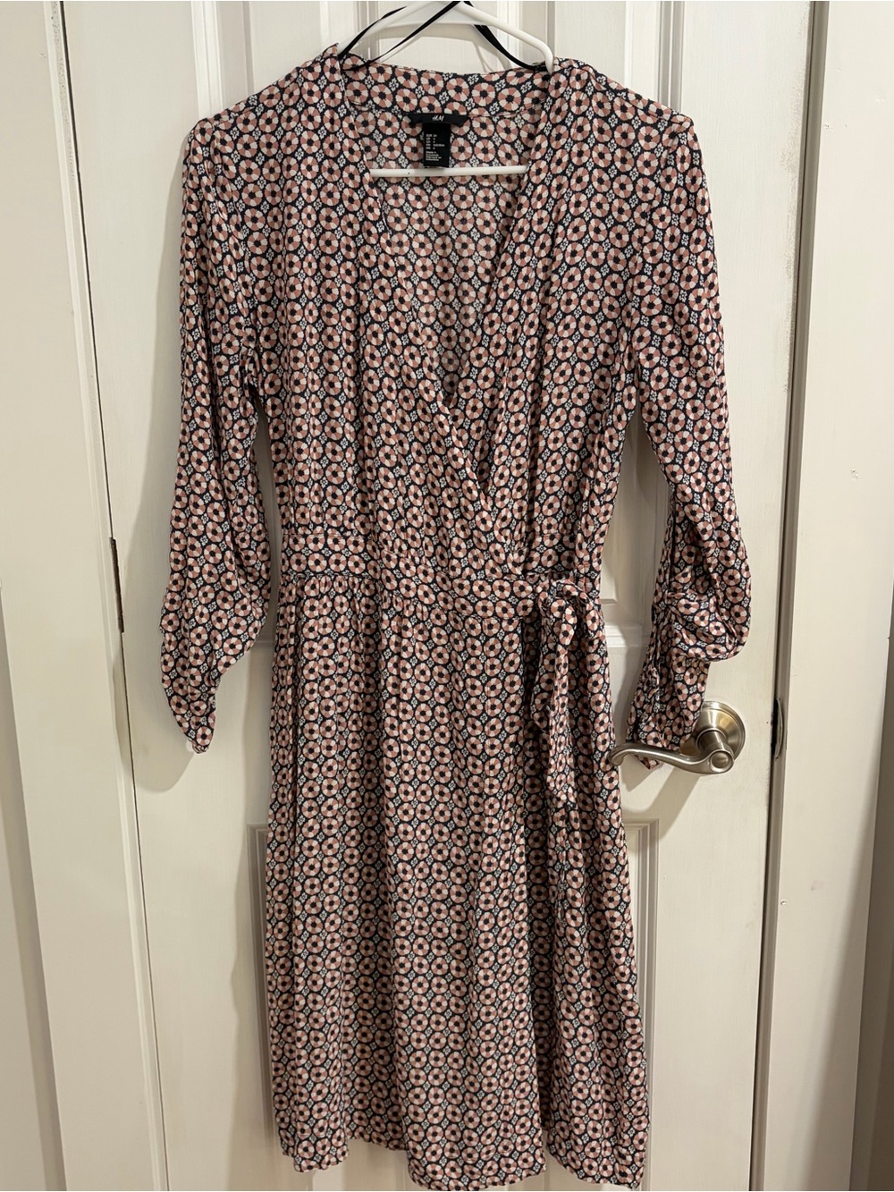 H&M Pink and Black Floral Geometric Wrap Dress